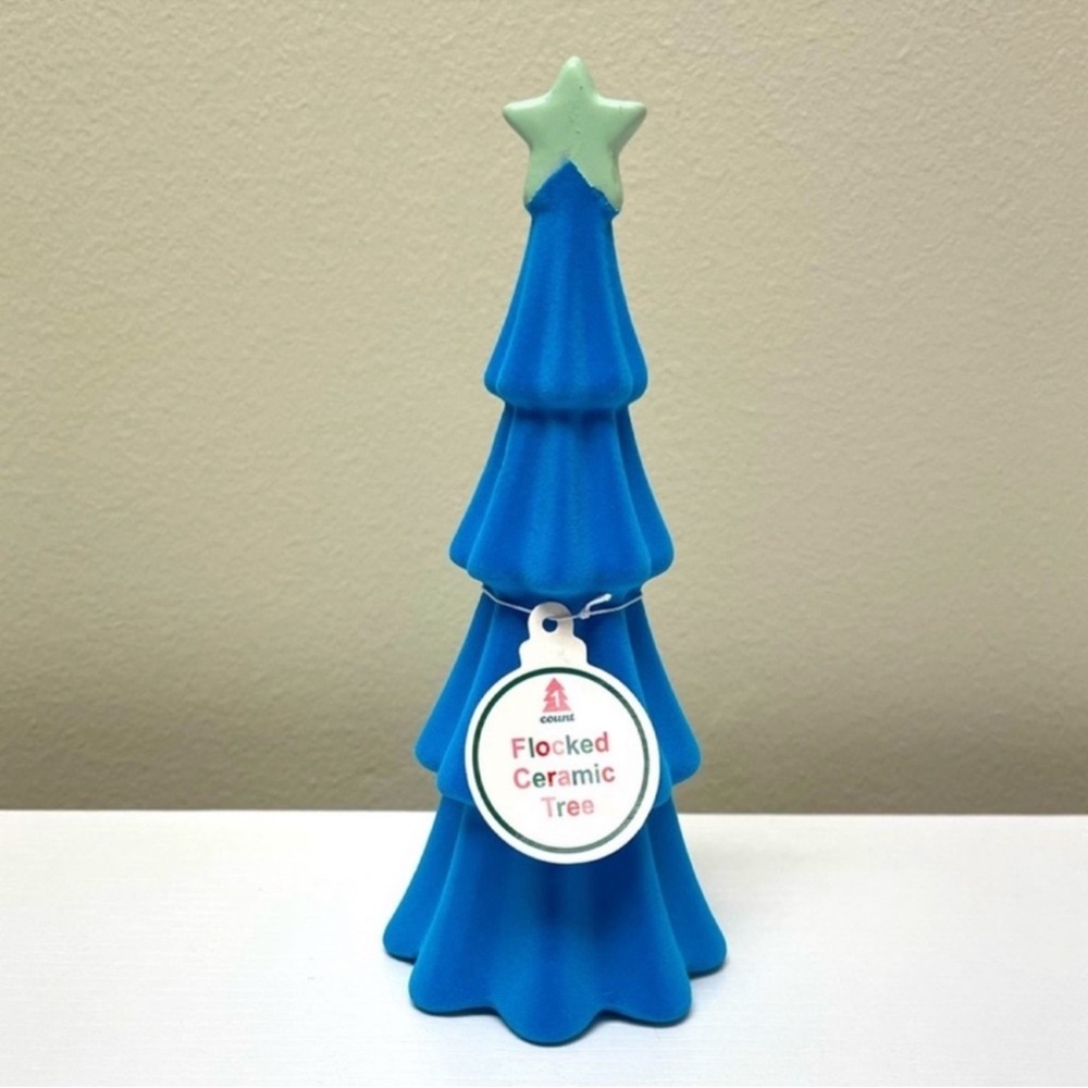 New! Target Bullseye Blue Flocked Ceramic Tiered Christmas Tree
